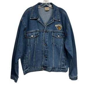 Vintage Y2K Most Wanted Wolf God Bless The USA Embroidered Denim Jacket‎ Size XL
